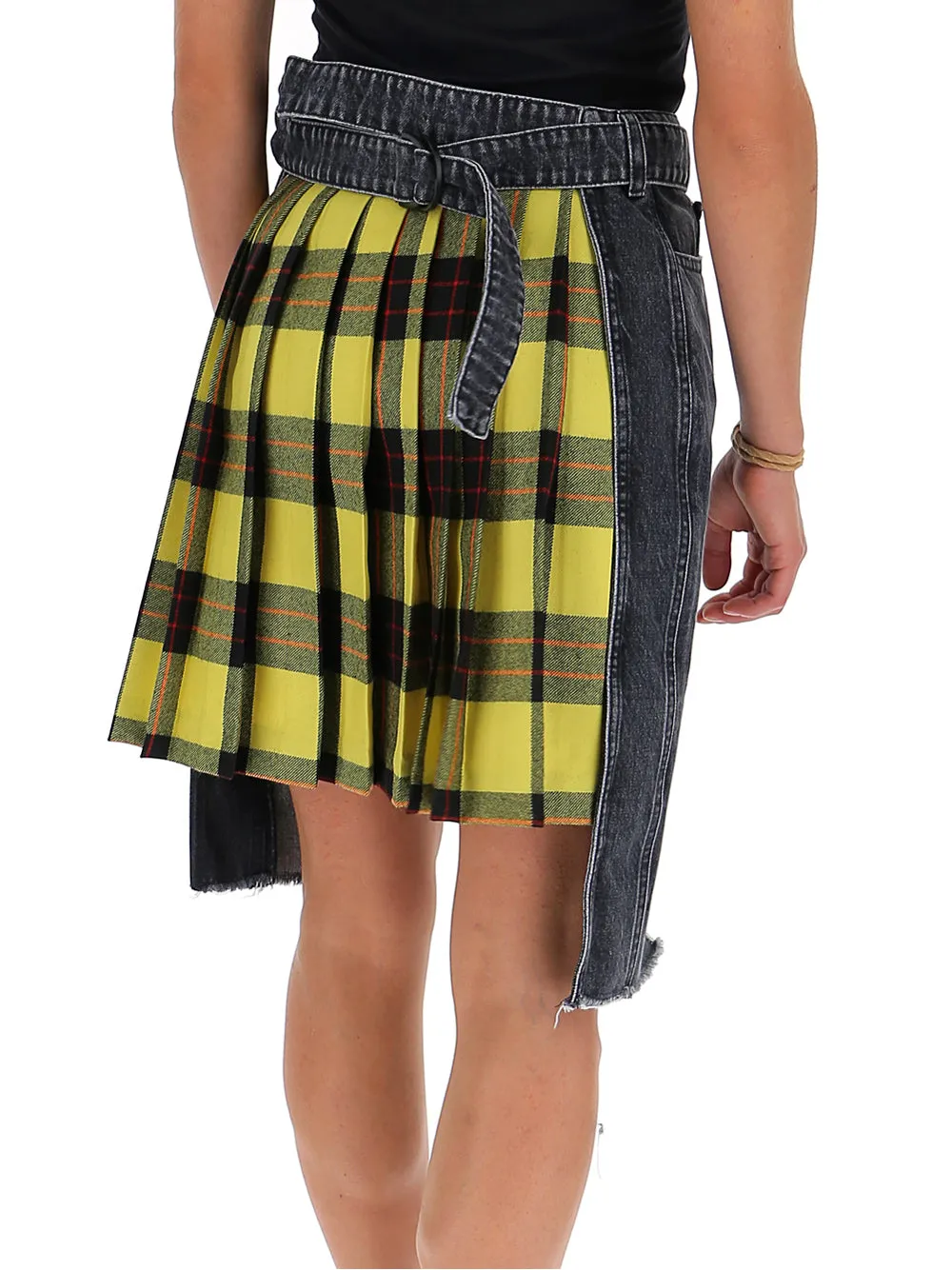 Unravel Project Pleated Asymmetric Denim Skirt