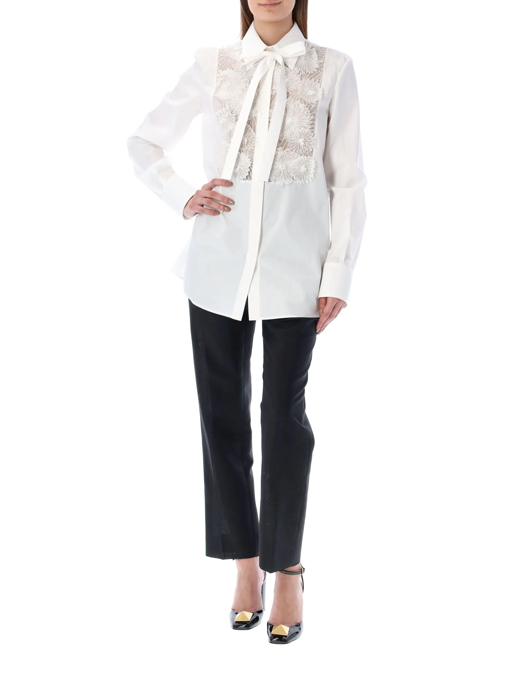 Valentino Embroidered Front-Tie Shirt