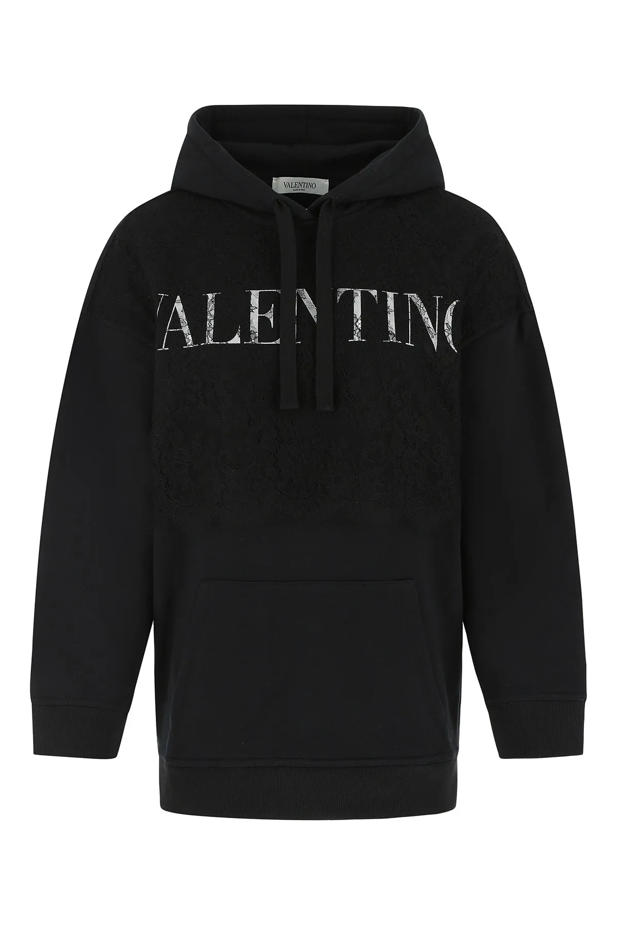 Valentino Lace Overlay Logo Printed Hoodie
