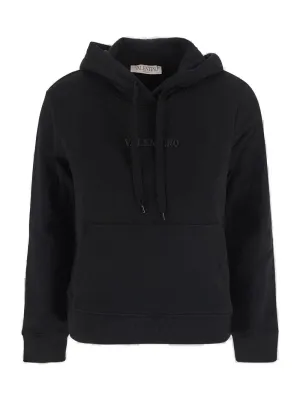Valentino Logo Embossed Drawstring Hoodie