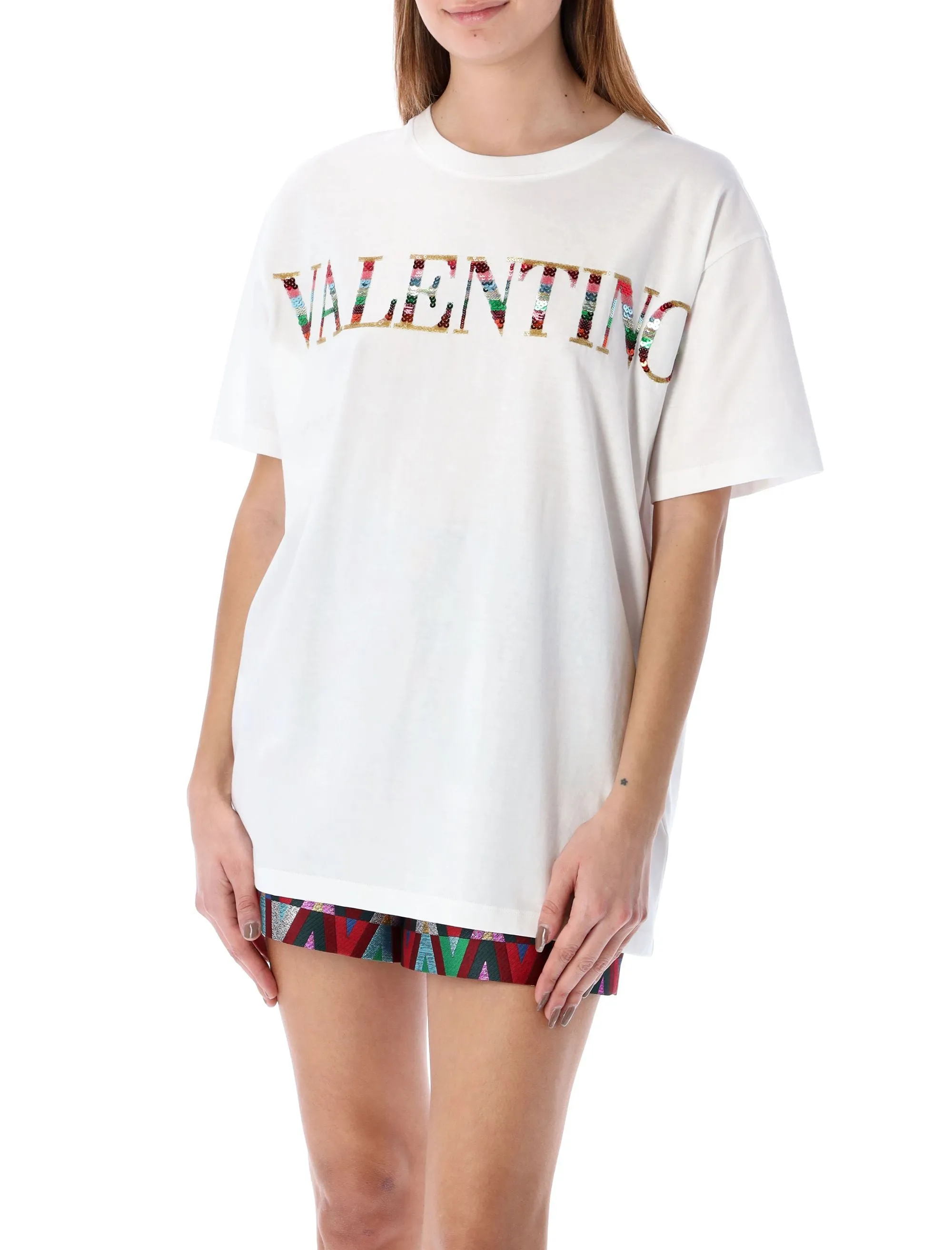 Valentino Logo Embroidered Crewneck T-Shirt