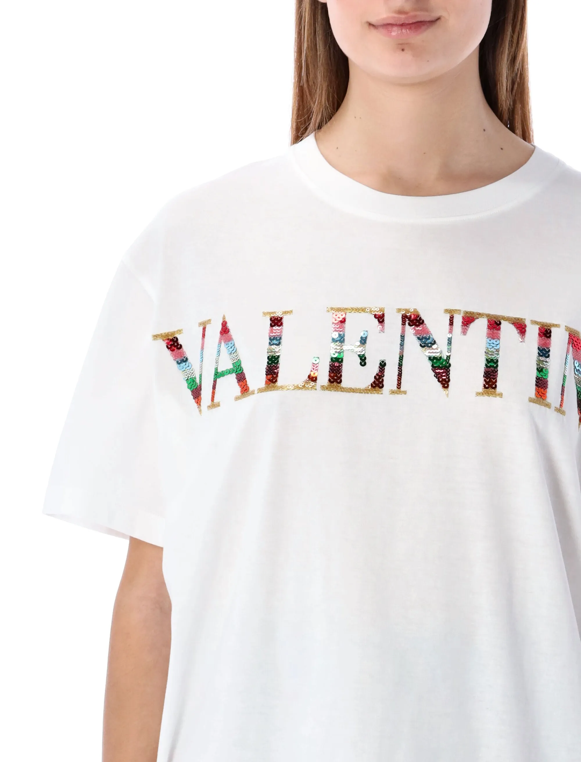Valentino Logo Embroidered Crewneck T-Shirt