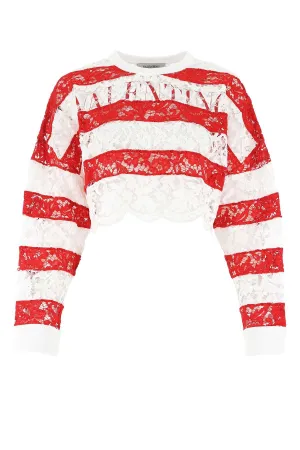 Valentino Striped Lace Crop Top