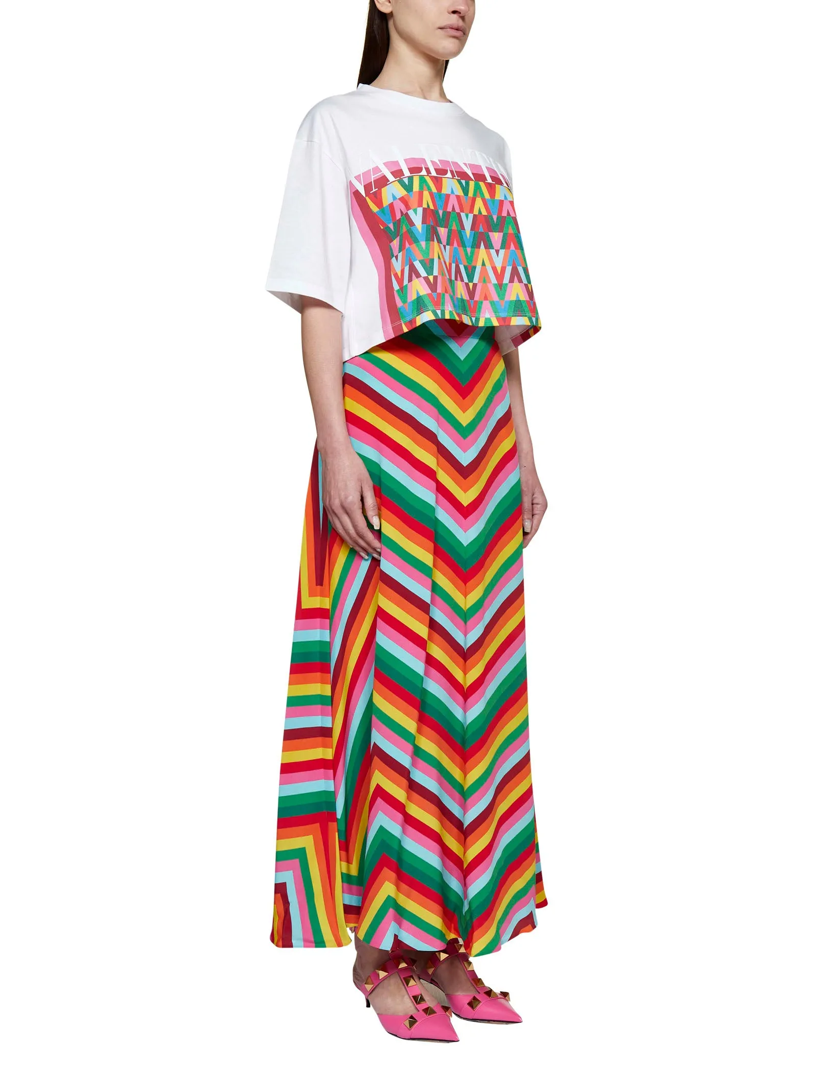 ValentinoStriped High Waist Skirt