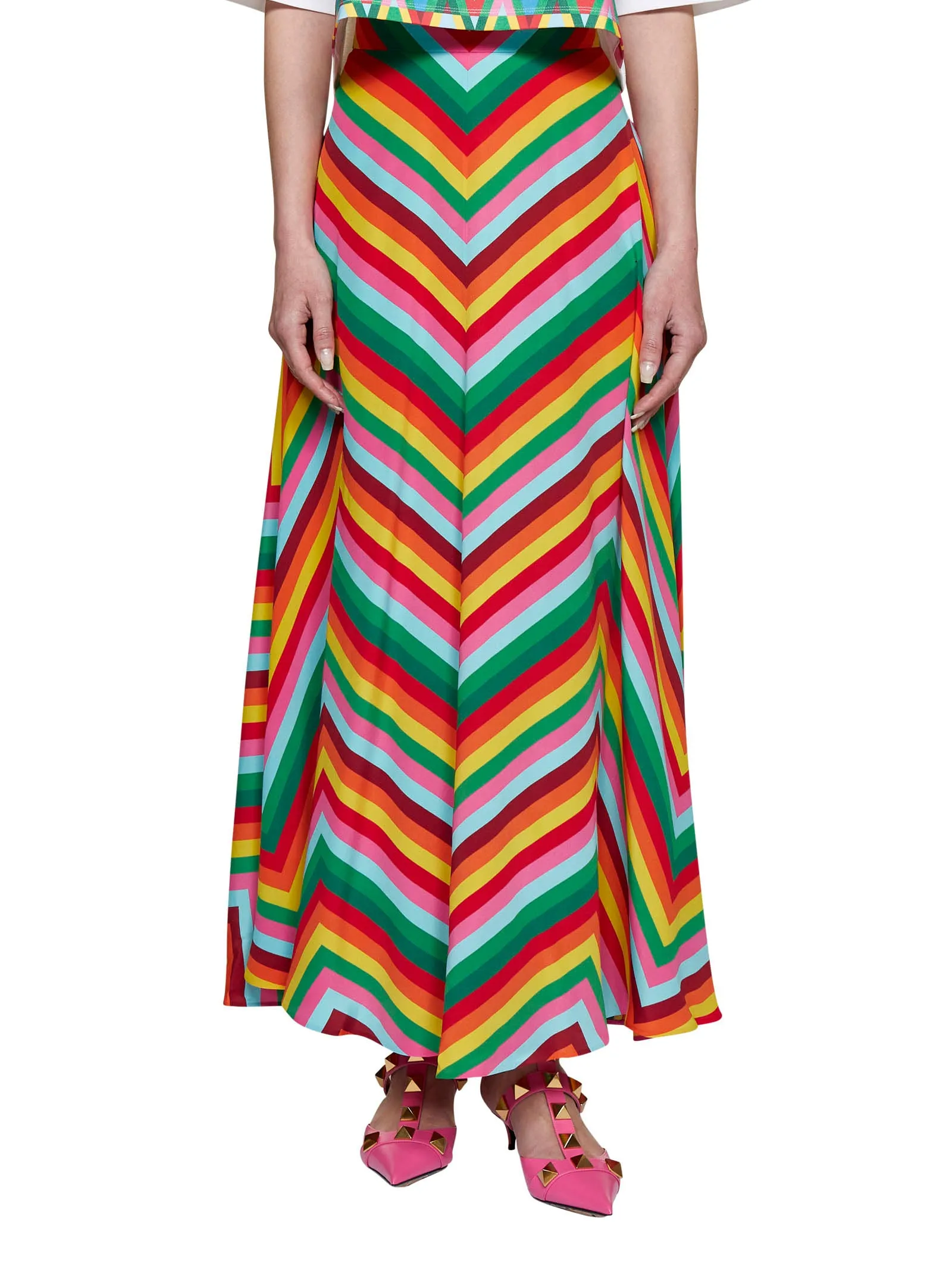 ValentinoStriped High Waist Skirt