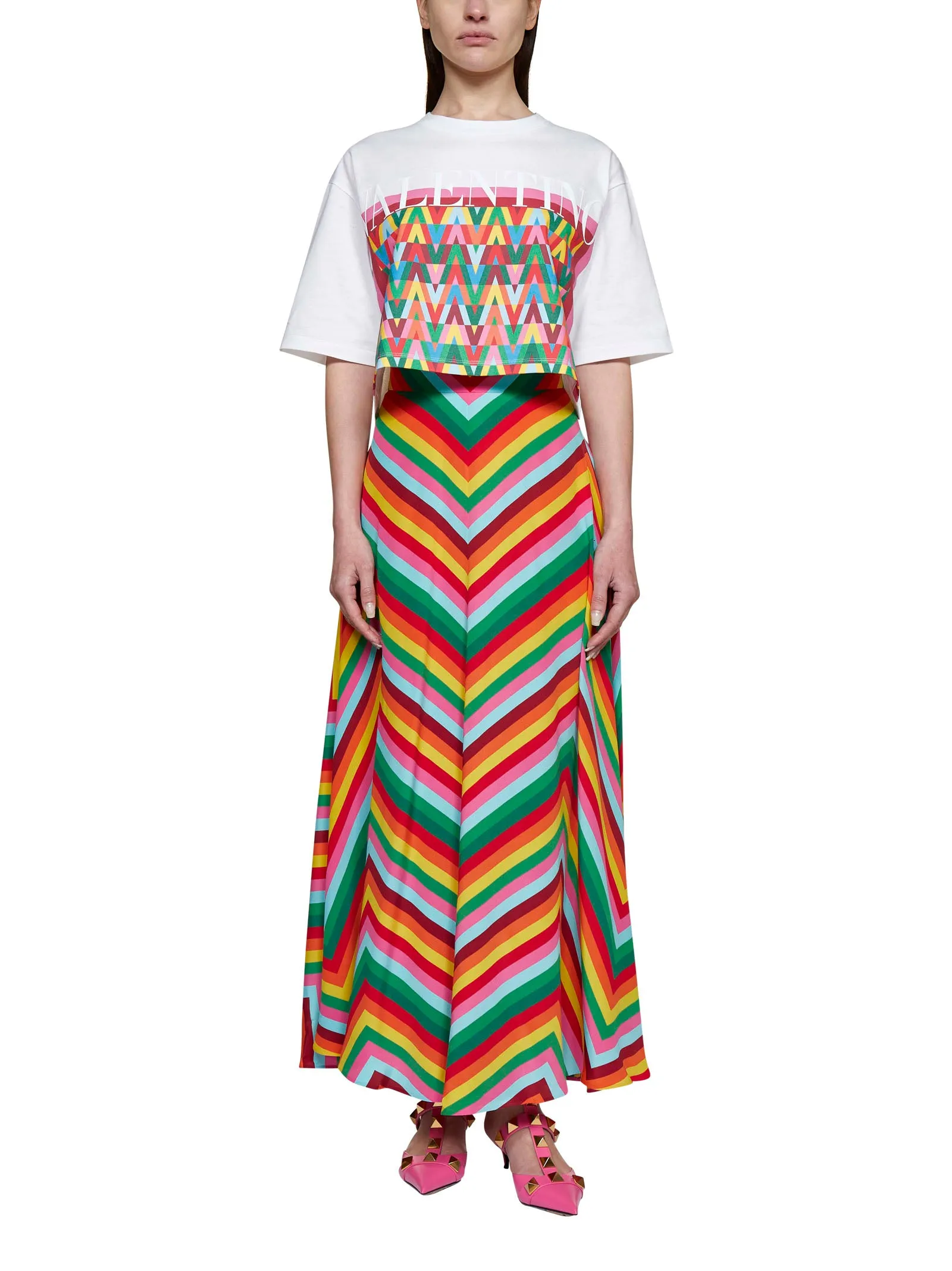 ValentinoStriped High Waist Skirt