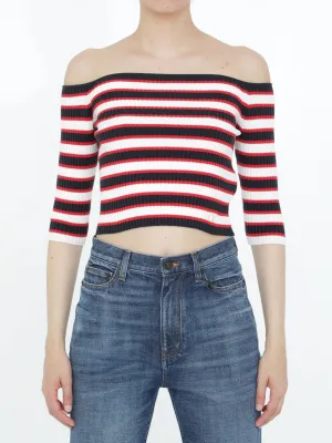 ValentinoStriped Off-Shoulder Knitted Top