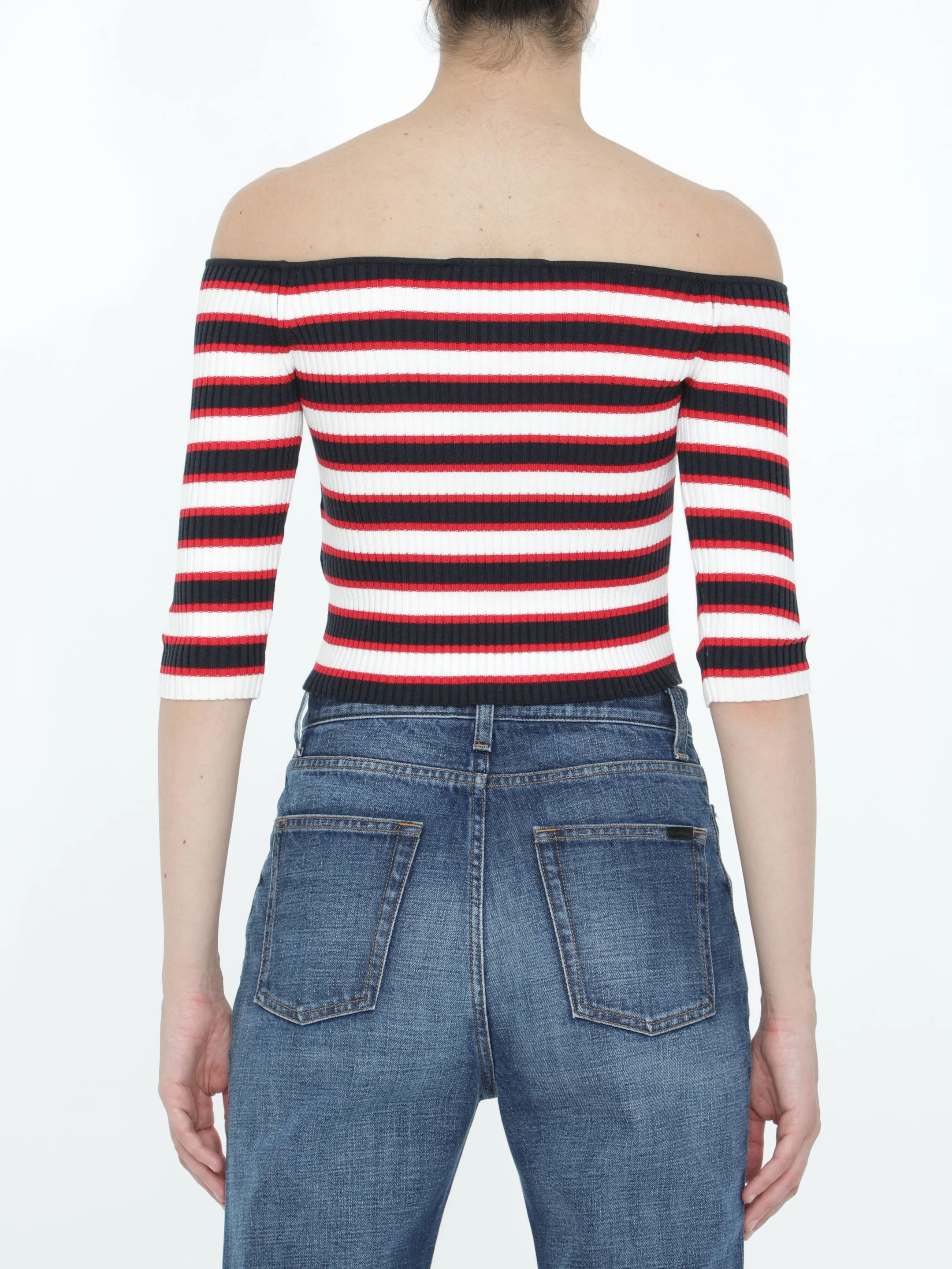 ValentinoStriped Off-Shoulder Knitted Top