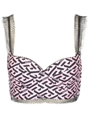 Versace Lace Trim Cropped Top