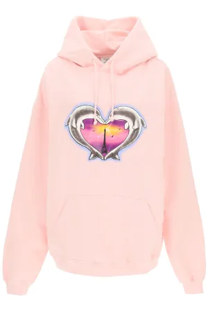 Vetements Heart Printed Drawstring Hoodie