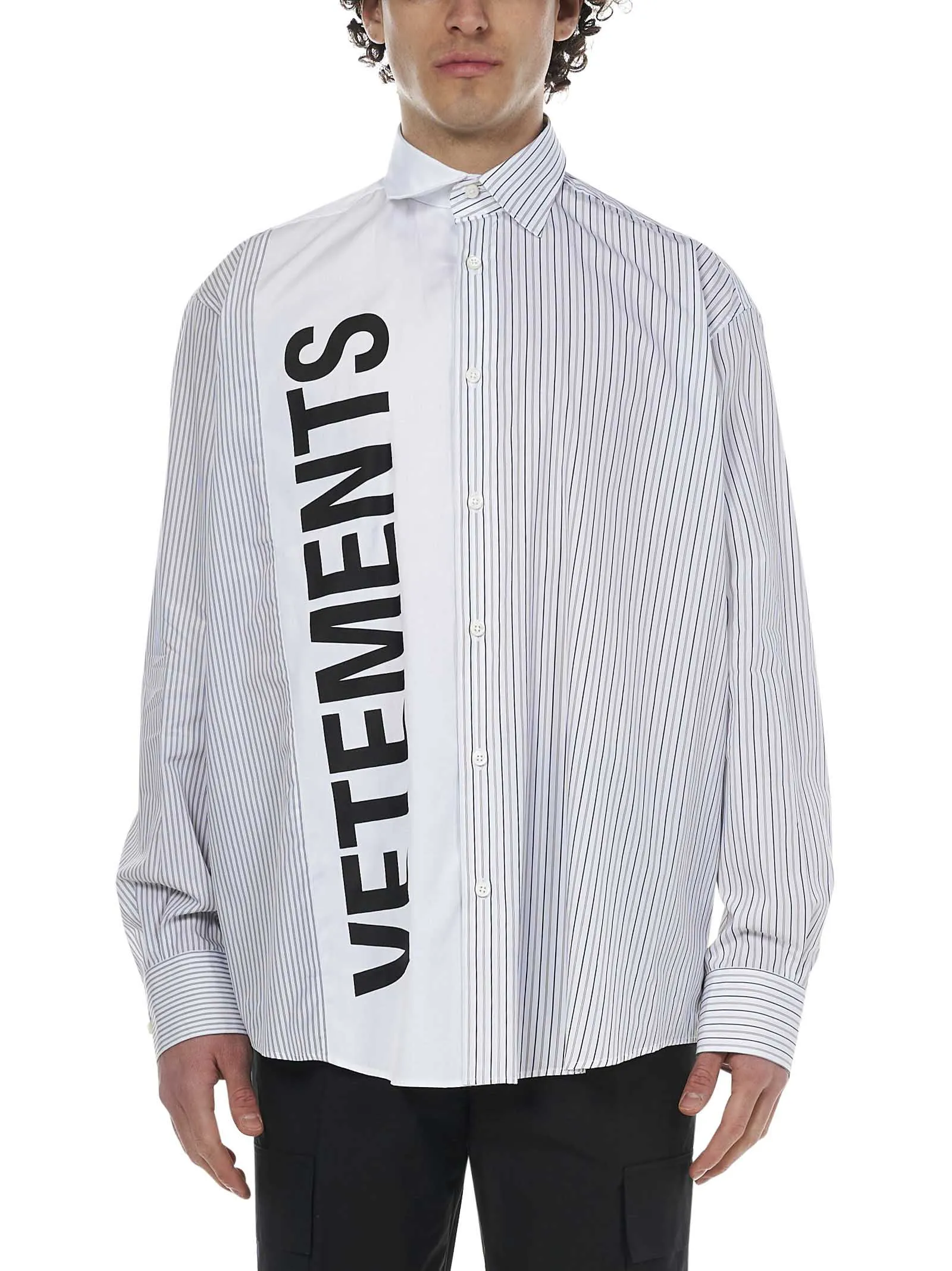 Vetements Logo Printed Striped Shirt