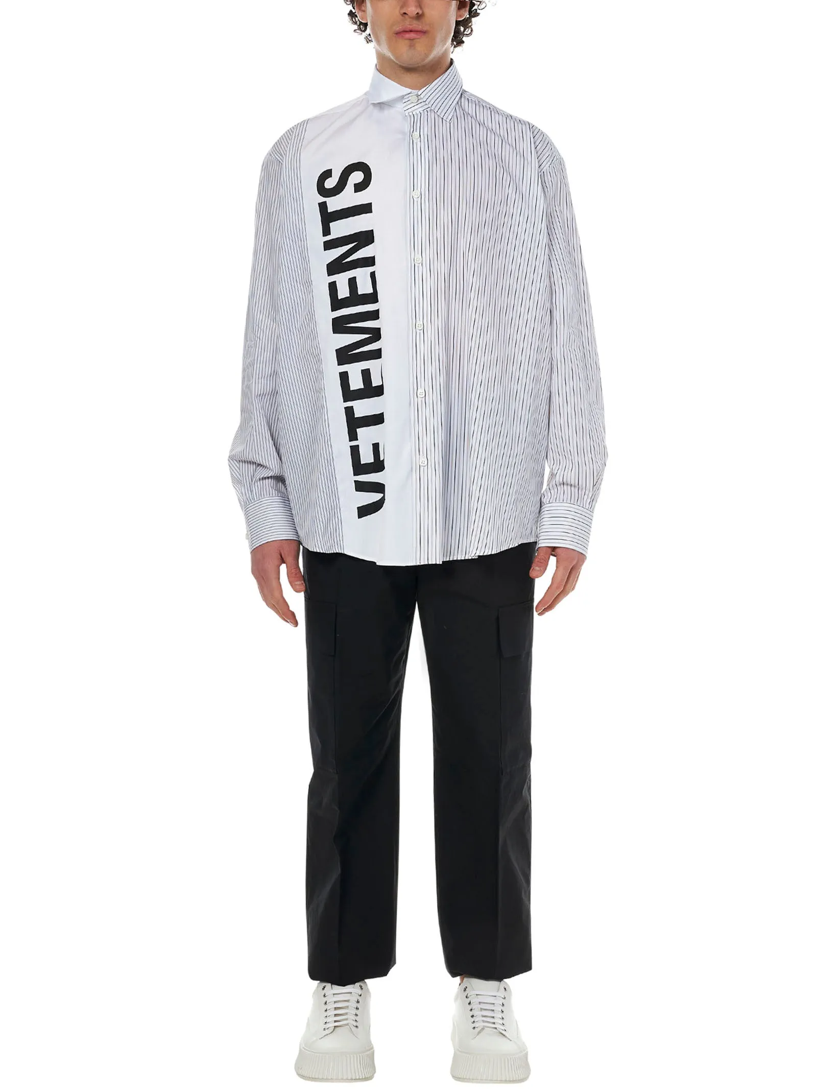 Vetements Logo Printed Striped Shirt