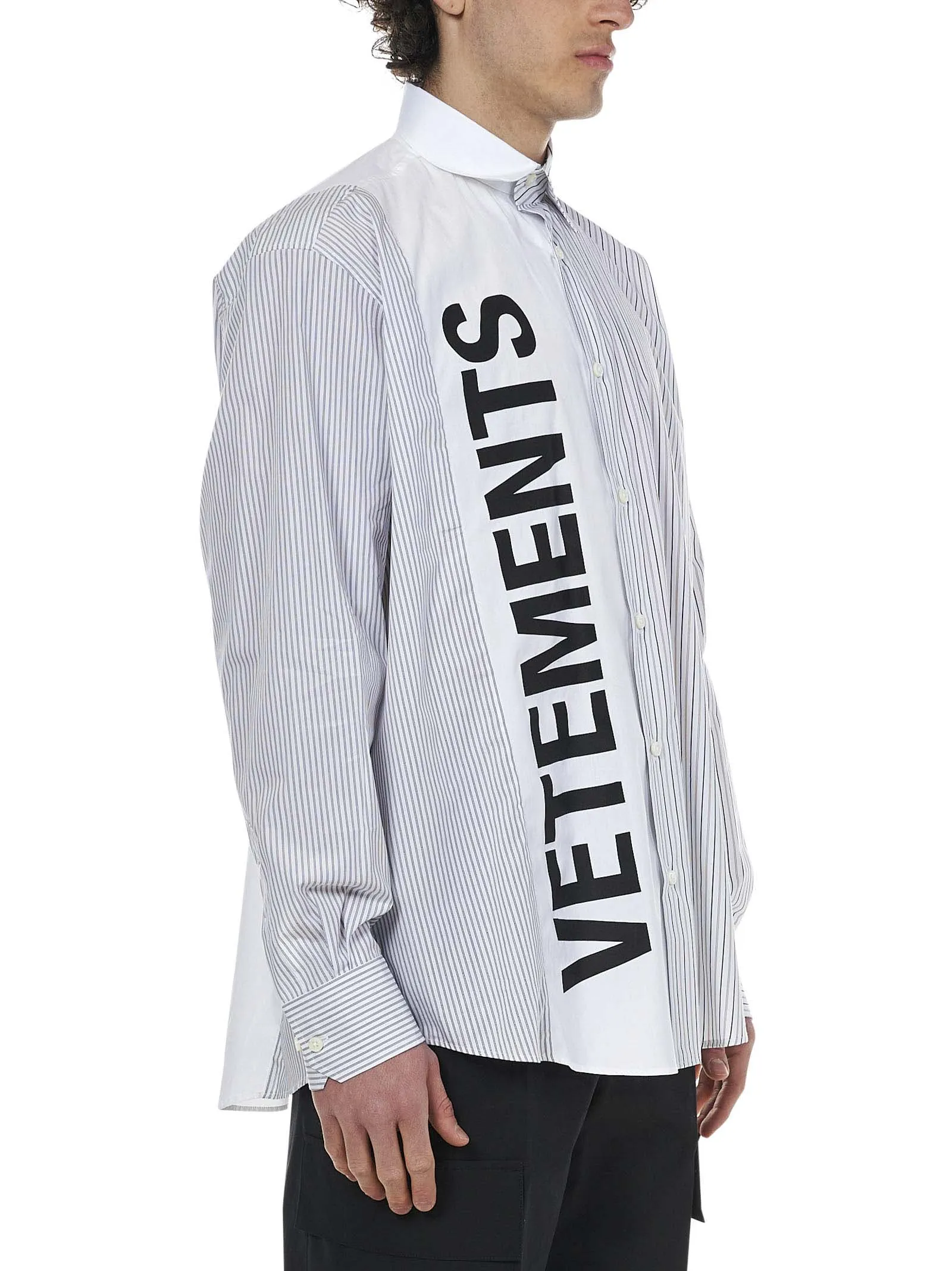 Vetements Logo Printed Striped Shirt